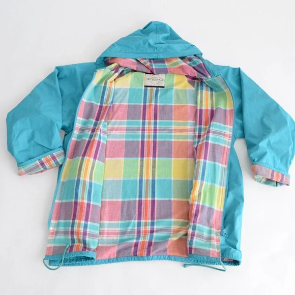 Vintage Sequence Teal Rain Jacket with Rainbow Lining Size  20 - Picture 14 of 15